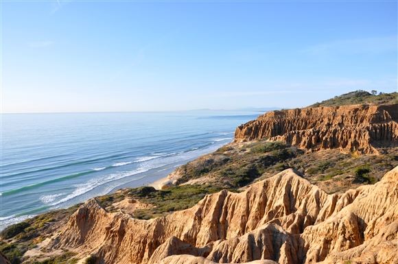 Torrey Pines State Beach San Diego wide sand below the Torrey Pines bluffs