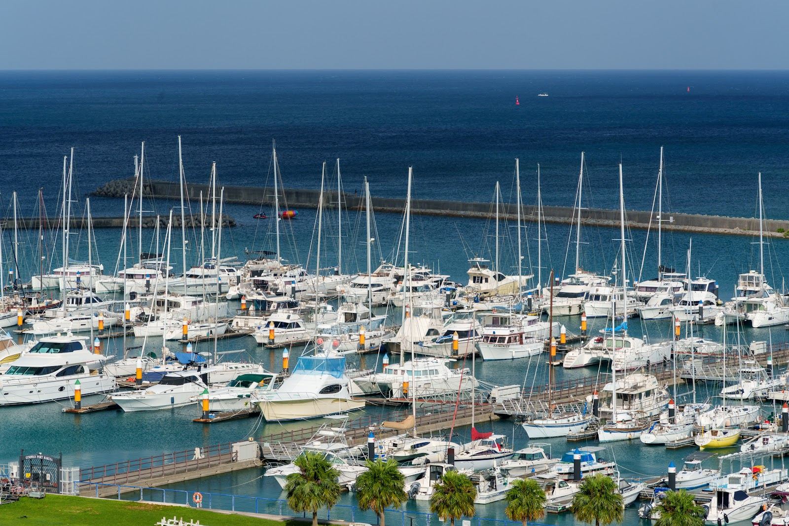 Ginowan Marina and the sea beside Tropical Beach in central Okinawa