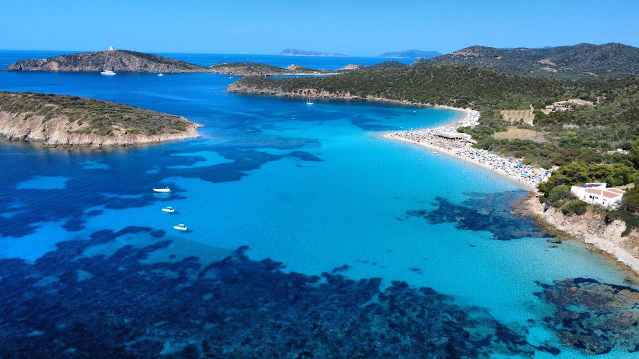 Tuerredda beach and offshore island near Teulada Sardinia Italy