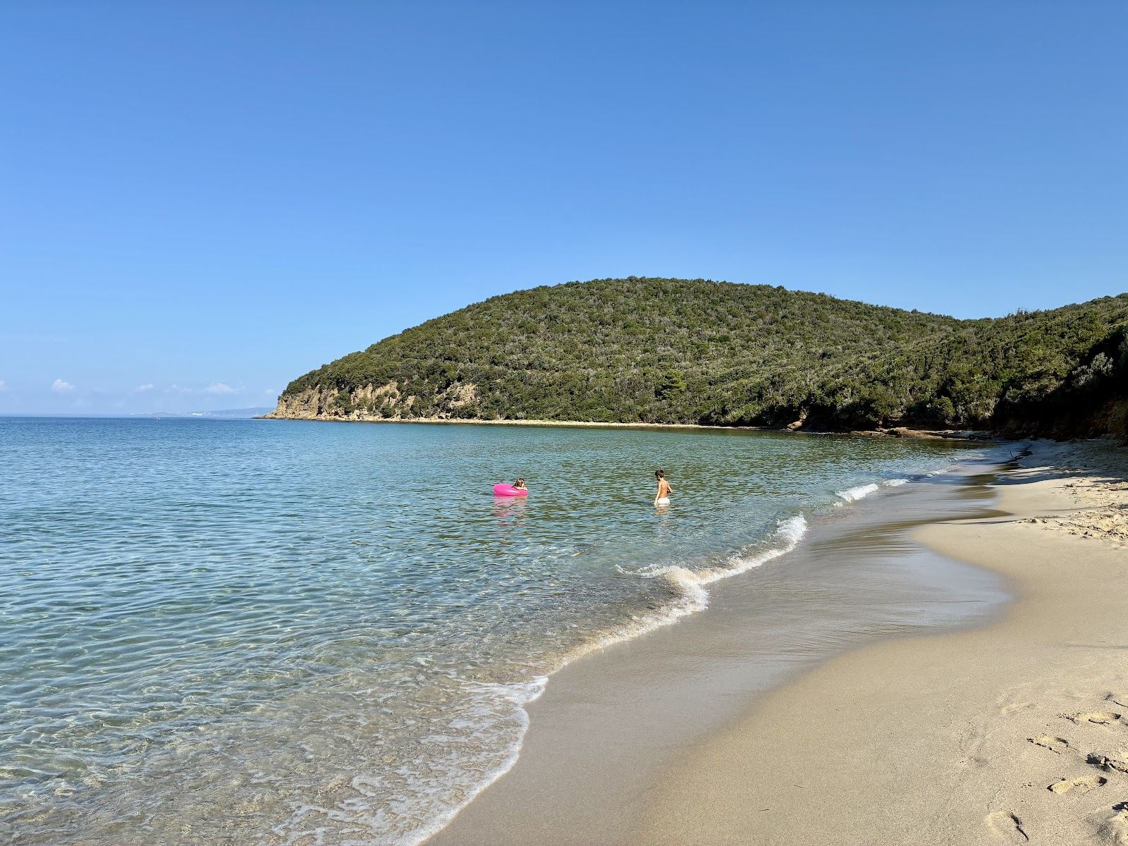 The sheltered clear shallow water of Cala Violina in the Maremma on the Tuscany coast