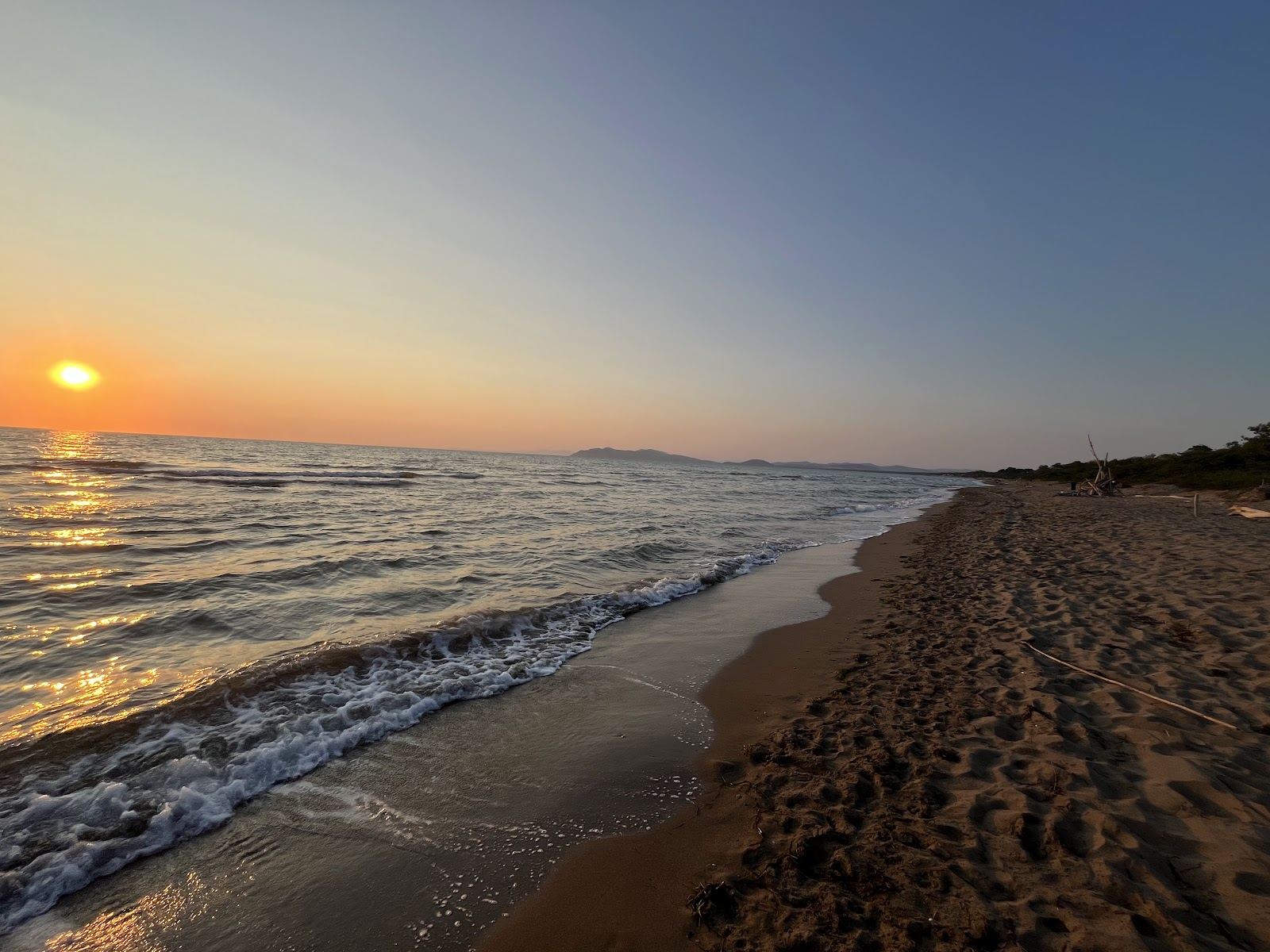 The long windswept strip of Giannella beach on the Orbetello tombolo on the Tuscany coast