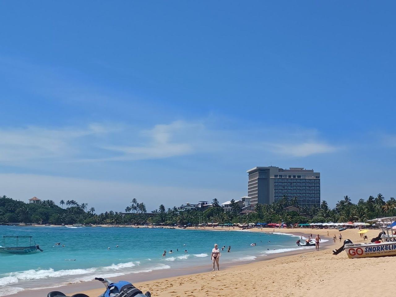 Unawatuna Beach golden curved reef sheltered bay near Galle