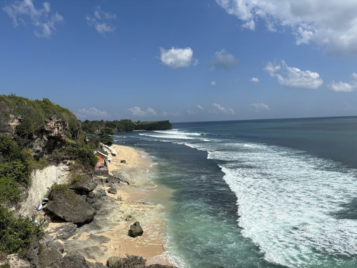 Golden cliff backed beach on the Bukit in Bali