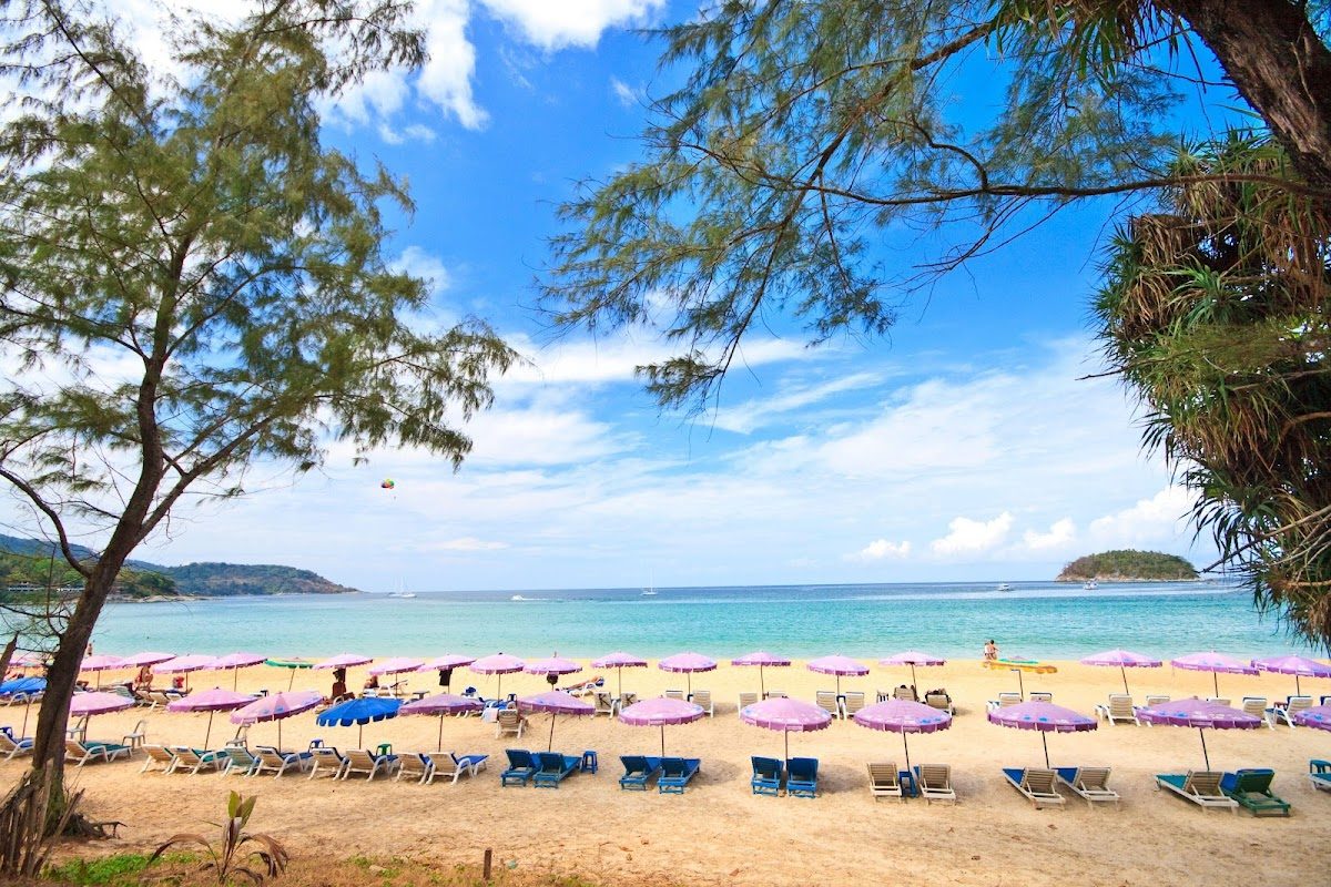 Curved swimmable bay at Kata beach in Phuket